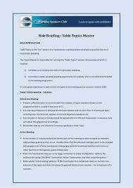 table topics master role briefing