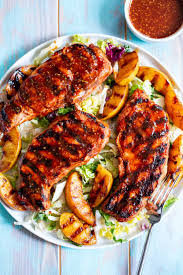 paleo grilled pork chops with peaches