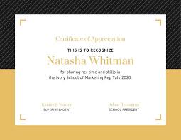 Simple Black Gold Border Appreciation Certificate
