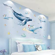 wall stickers shijuehezi whale fish diy