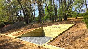 timber retaining wall and steps