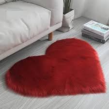 fusked red faux fur heart shaped rug