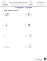 Radical Expressions Worksheets