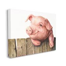 Piglet On Wooden Fence Pink Farm Animal