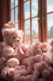 beautiful roses with cute teddy bear