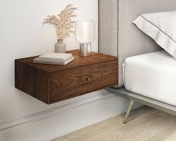 Average modern nightstands aren't overly tall, so you'll want to shop for a lamp of proportionate size so it reaches your level while sitting or laying down. Solid Walnut Wood Floating Nightstand With Drawer Walnut Wood Hanging Bedside Table Scandinavian Mid Century Modern Minimalist