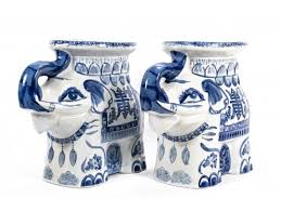 a pair of hand painted blue and white