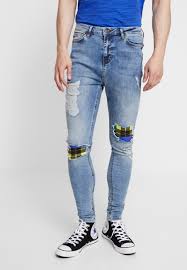 Gianni kavanagh is the brand that offers the latest trends in high fashion combined with streetwear and sportswear. Gianni Kavanagh Tartan Patchwork Detail Jeans Skinny Fit Light Blue G216c