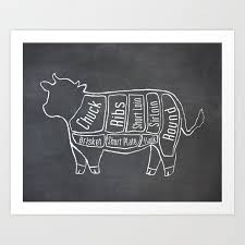 Beef Butcher Diagram Cow Meat Chart Art Print By Kitchenbathprints