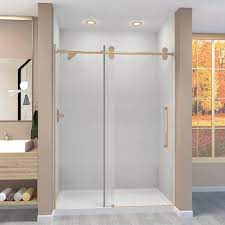 Transolid Tbd608010c J Cb Teegan 56 5 59 In W X 80 In H Semi Frameless Sliding Barn Shower Door With Fixed Panel In Champagne Bronze With Clear