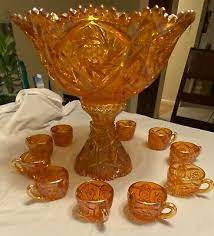 carnival glass punch bowl set with cups