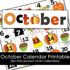 Free October Calendar Printables For Mini Pocket Chart