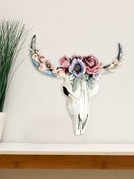 Cow Skull Wall Decor With Flowers