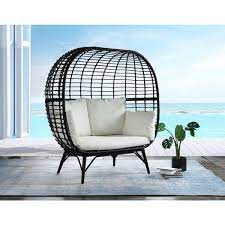 Pe Rattan Wicker Outdoor Penelope Patio Lounge Chair With White Cushion