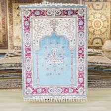 prayer rug blue hand knotted silk small