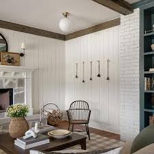 Shiplap And Stone Living Room Fireplace