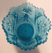 Vintage Patterned Glass Blue Spooner