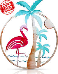 Flamingo Metal Wall Art Palm Tree