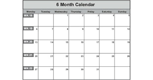 Six Month Calendar Printable 6 Template 2019 Edunova Co