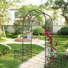 Cesicia 79 56 In X 86 4 In Black Iron Arch Garden Arbors With 2 Plant Stands For Wedding Ceremony Climbing Plant Support