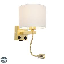 Golden Usb Wall Lamp With White Shade