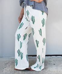 Tickled Teal White Green Cactus Lounge Pants Women