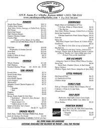 menu of smokin joe s bar b que in