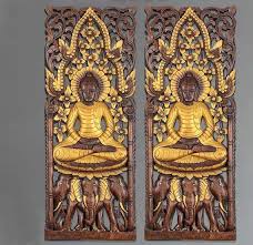Wood Carved Buddha Panel Hand Carved