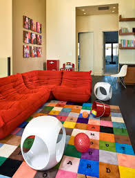red sofas creating a modern impression