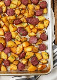 roasted potatoes and kielbasa