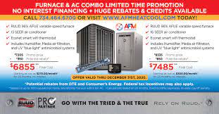 Residential central air conditioning rebate payment schedules. New Furnace Ac Combo Limited Time Promotion No Interest Financing Huge Rebates And Credits Available Afm Heating Cooling