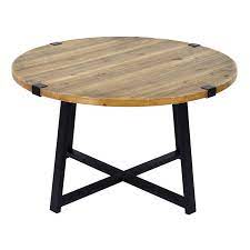 Round Wood Top Coffee Table With Metal