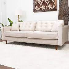 Ashcroft Furniture Co Ophelia 87 In W Square Arm Mid Century Modern Furniture Style Velvet Living Room Straight Couch In Beige