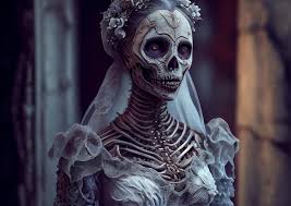 skeleton of a bride in a wedding dress