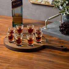 8 Shot Glass Set With Burnt Wood Paddle