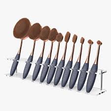 oval makeup brush set with clear holder