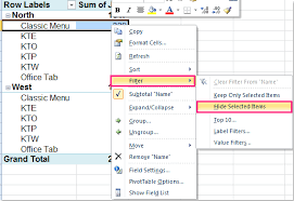 how to hide selected items in pivot table