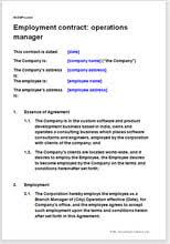 Employment Agreement For An Operations Manager