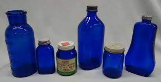 5 Vintage Cobalt Blue Glass Bottles