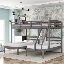 wood triple bunk beds for kids teens