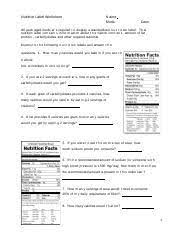 nutrition label worksheet doc