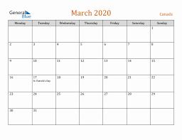 free march 2020 canada calendar