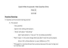 Mike Krzyzewski Practice Plan Organization Part 2