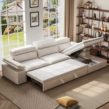 off white microfibres reversible sleeper sectional sofa with chaise pull out sofa bed