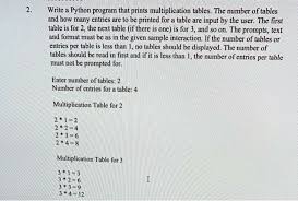 prints multiplication tables