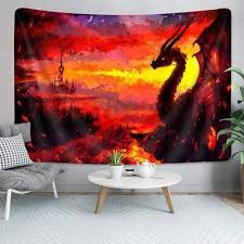 Red Flames Dragon Extra Large Tapestry