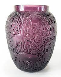 Purple Rene Lalique Molded Glass Vase