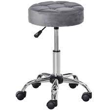 homcom round vanity stool with height adjule lift luxury style upholstery and swivel seat and wheels gray