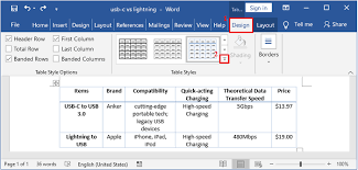 how to format tables in microsoft word 2016