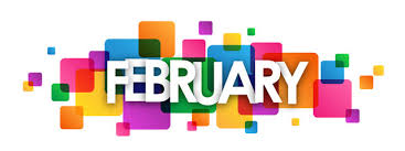 February in white text on a collage background of pastel-coloured squares